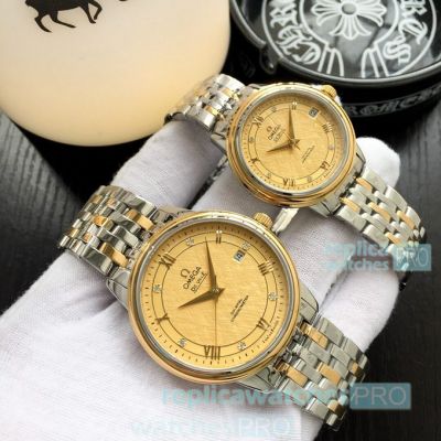 Top Quality Omega De Ville Two Tone Lovers Watch - Gold Dial